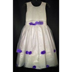 Girl's White Dress, Violet Petals, Sz 12